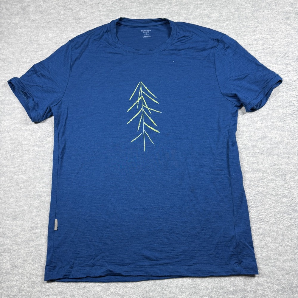 Icebreaker T-Shirt Mens M Blue 100% Merino Wool Graphic Short Sleeve Base Layer